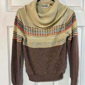 Vintage Cowl Neck Sweater in Cream and Brown